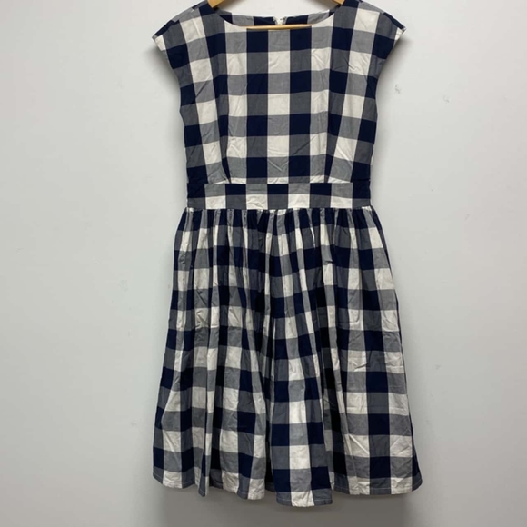 LAURA ASHLEY Cotton Blue White Picnic Check Fit and Flare Midi Dress - Picture 5 of 12